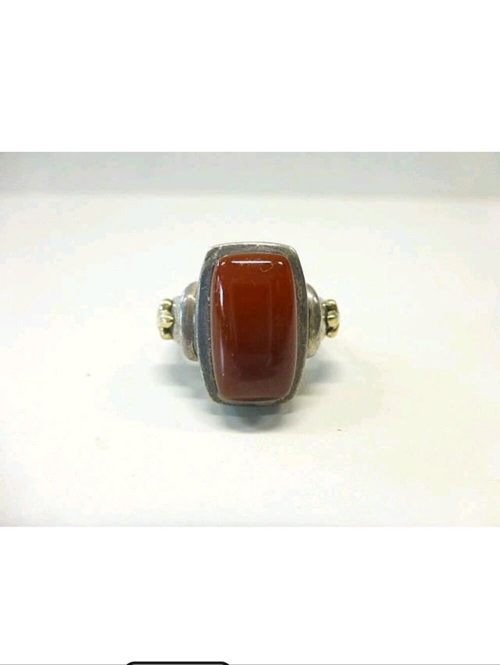 ANN KING 750 18k Solid Yellow Gold 925 Sterling Silver Carnelian Gem Stone Ring